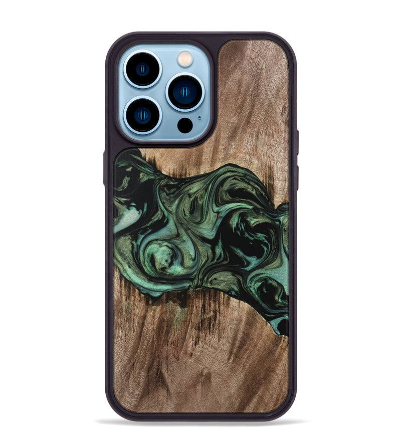 iPhone 14 Pro Max Wood Phone Case - Dewi (Green, 733117)