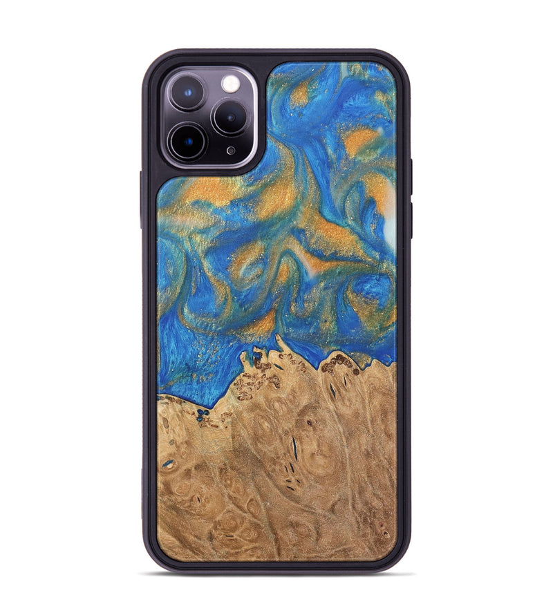 iPhone 11 Pro Max Wood Phone Case - Lisle (Teal & Gold, 733132)