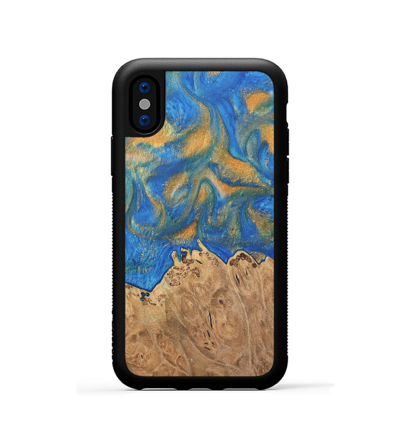 iPhone Xs Wood Phone Case - Lisle (Teal & Gold, 733132)