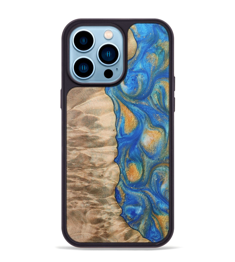 iPhone 14 Pro Max Wood Phone Case - Hoog (Teal & Gold, 733133)