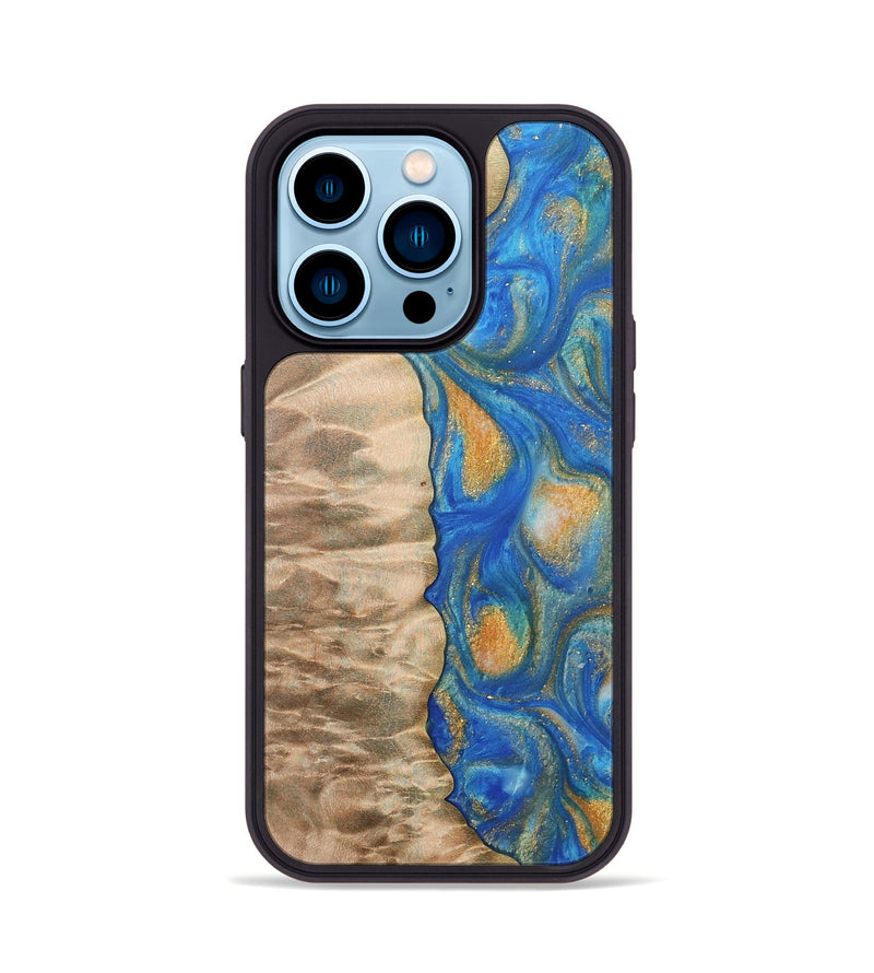 iPhone 14 Pro Wood Phone Case - Hoog (Teal & Gold, 733133)