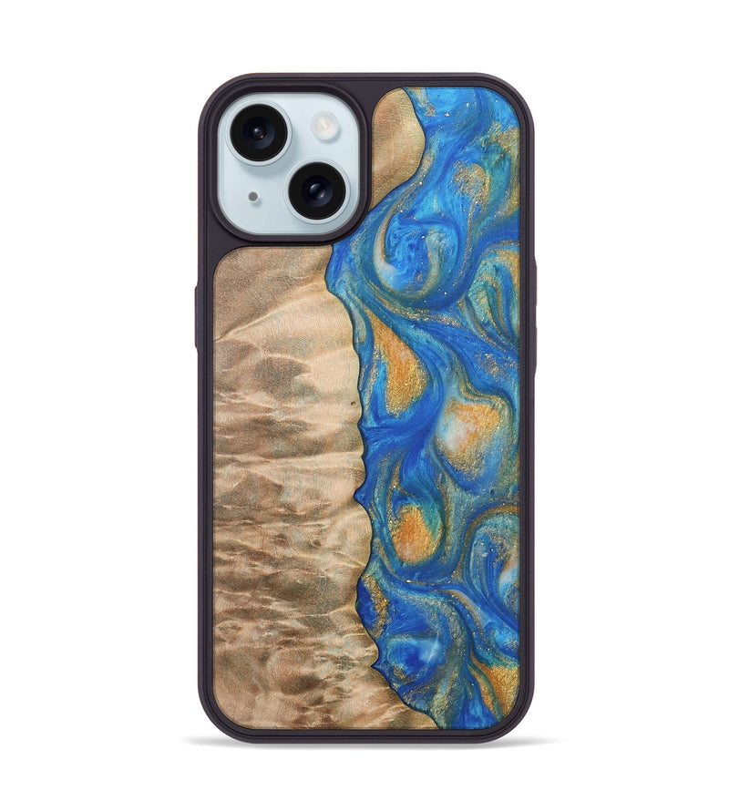 iPhone 15 Wood Phone Case - Hoog (Teal & Gold, 733133)