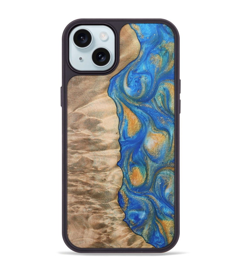 iPhone 15 Plus Wood Phone Case - Hoog (Teal & Gold, 733133)