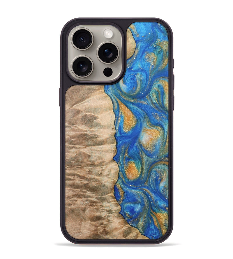 iPhone 15 Pro Max Wood Phone Case - Hoog (Teal & Gold, 733133)