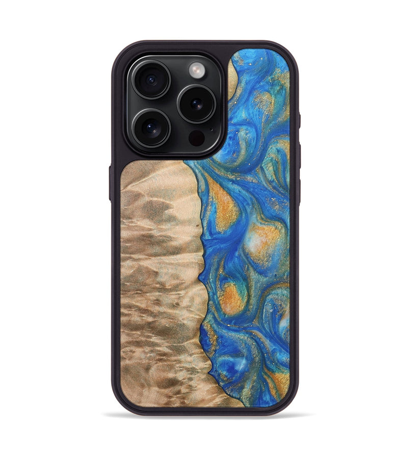 iPhone 15 Pro Wood Phone Case - Hoog (Teal & Gold, 733133)