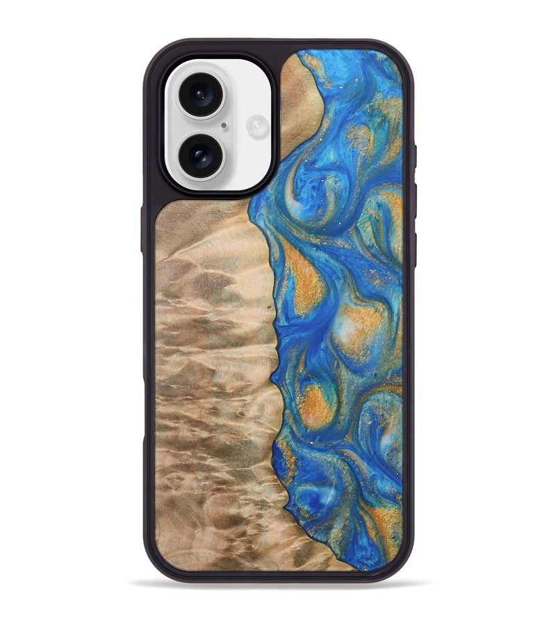 iPhone 16 Plus Wood Phone Case - Hoog (Teal & Gold, 733133)