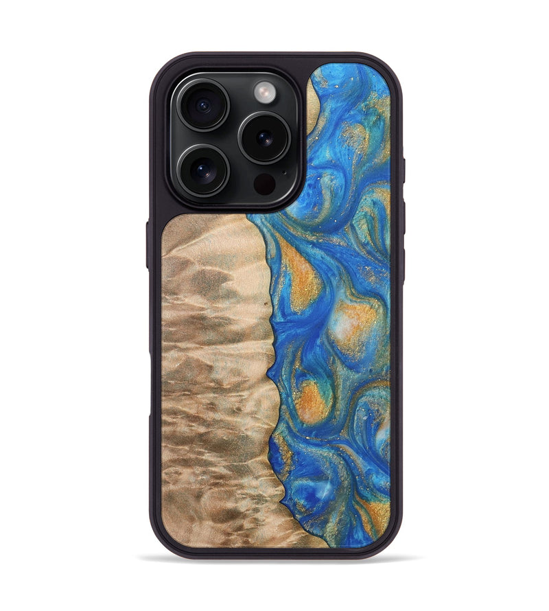 iPhone 16 Pro Wood Phone Case - Hoog (Teal & Gold, 733133)