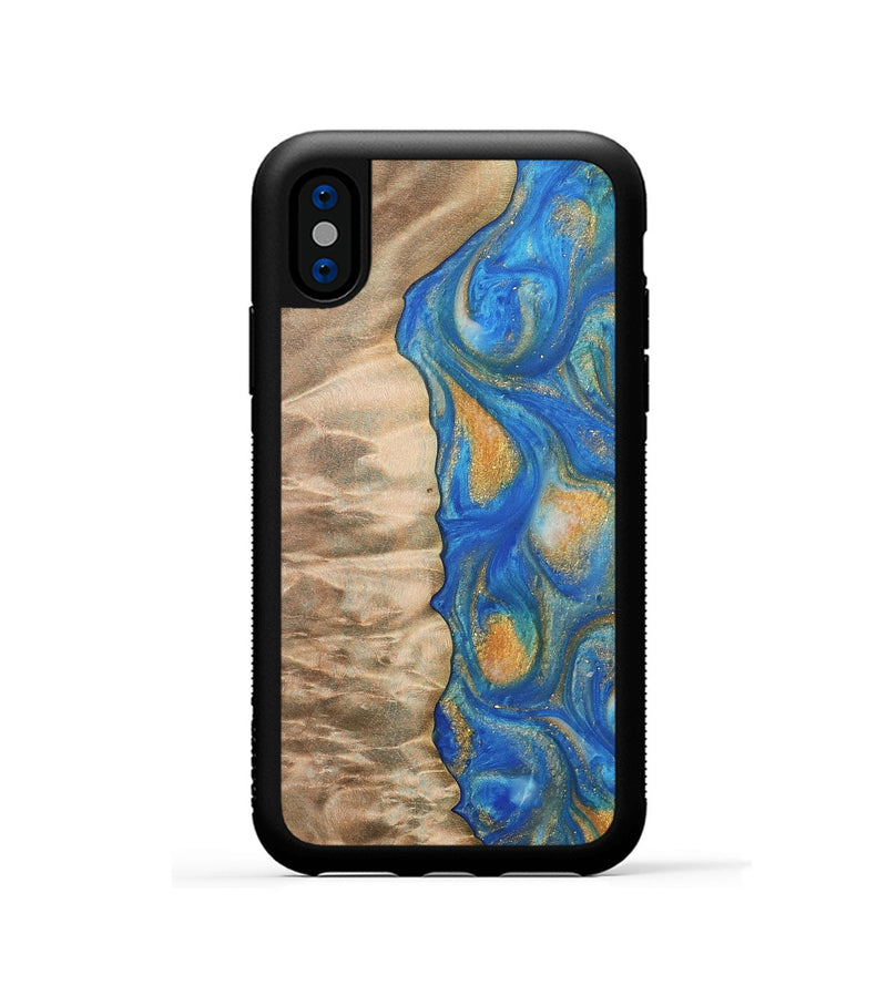 iPhone Xs Wood Phone Case - Hoog (Teal & Gold, 733133)