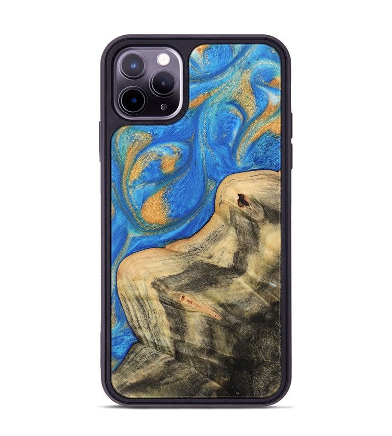 iPhone 11 Pro Max Wood Phone Case - Idette (Teal & Gold, 733134)