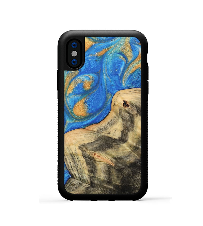 iPhone Xs Wood Phone Case - Idette (Teal & Gold, 733134)