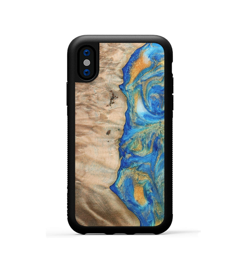 iPhone Xs Wood Phone Case - Kitti (Teal & Gold, 733149)