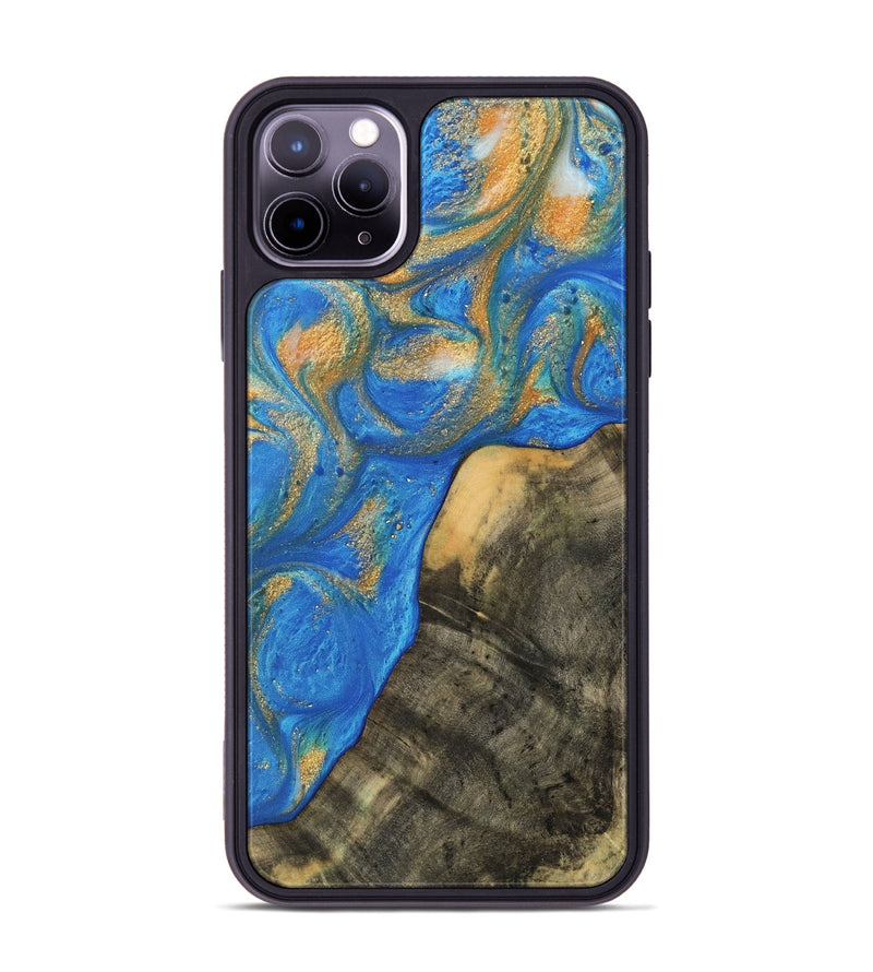 iPhone 11 Pro Max Wood Phone Case - Spiros (Teal & Gold, 733165)