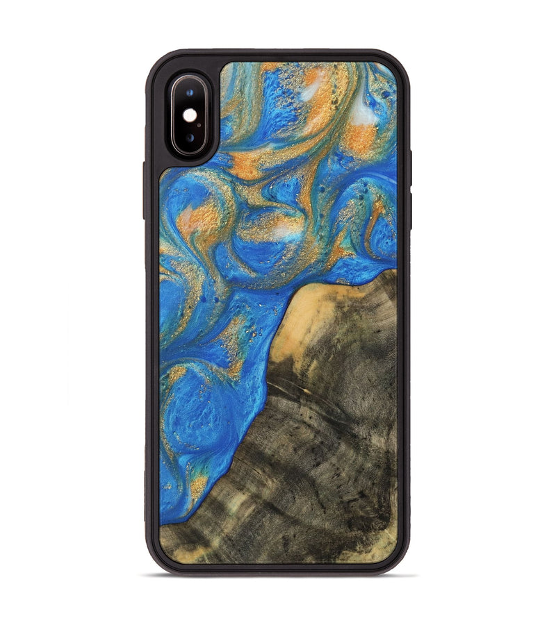 iPhone Xs Max Wood Phone Case - Spiros (Teal & Gold, 733165)