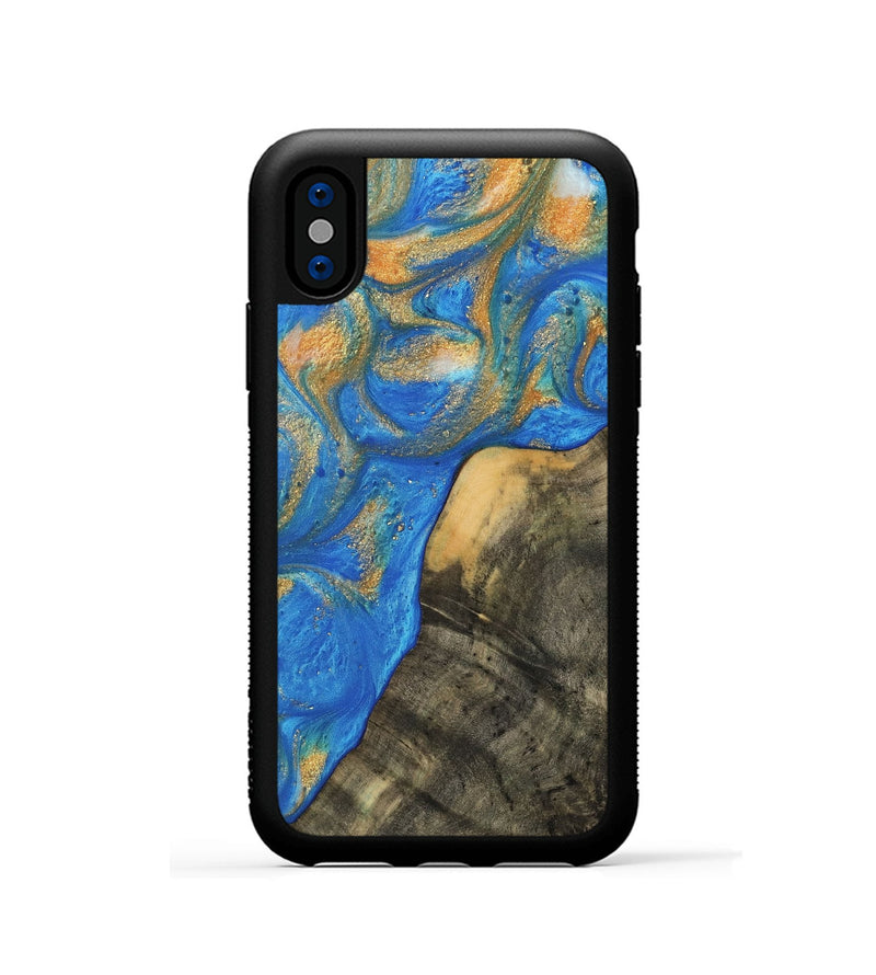 iPhone Xs Wood Phone Case - Spiros (Teal & Gold, 733165)