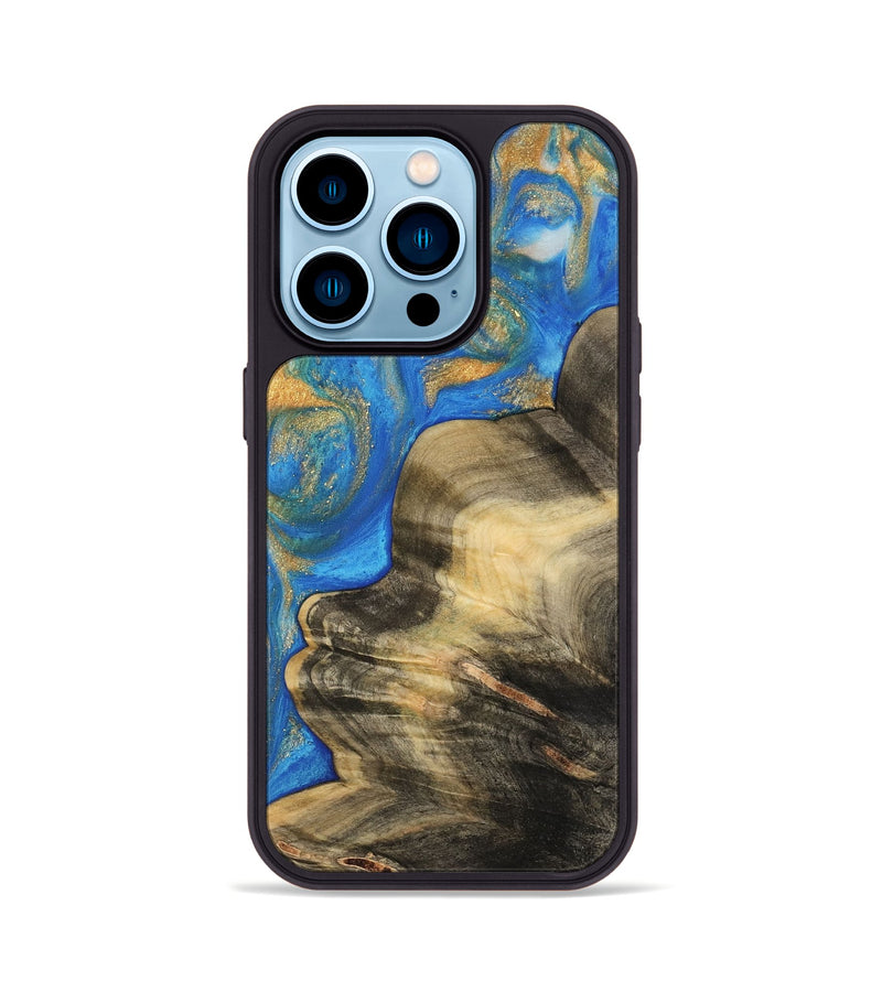 iPhone 14 Pro Wood Phone Case - Asan (Teal & Gold, 733176)