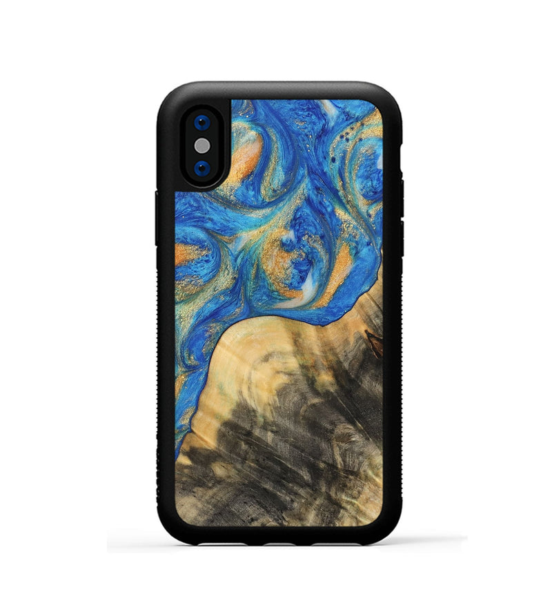 iPhone Xs Wood Phone Case - Nikkie (Teal & Gold, 733199)