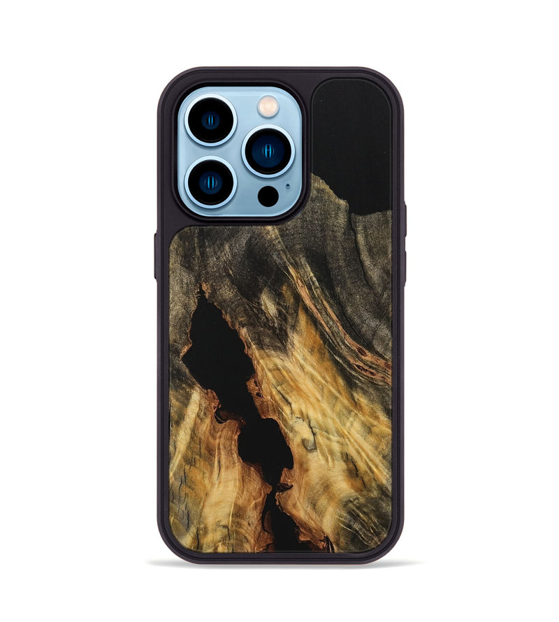 iPhone 14 Pro Wood Phone Case - Doretha (Pure Black, 733202)