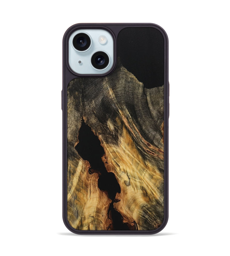 iPhone 15 Wood Phone Case - Doretha (Pure Black, 733202)