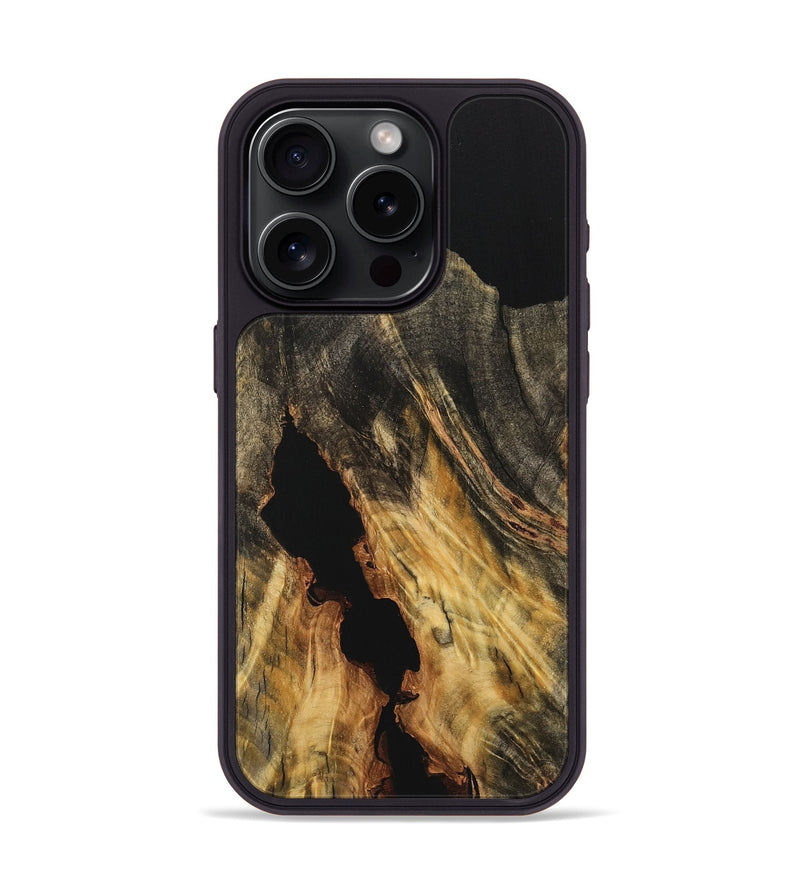 iPhone 15 Pro Wood Phone Case - Doretha (Pure Black, 733202)