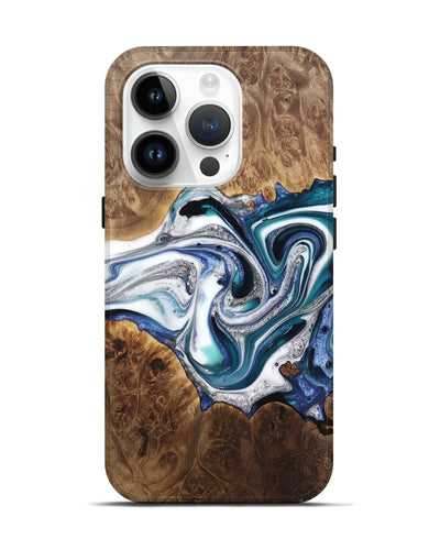 iPhone 15 Pro Wood Live Edge Phone Case - Danell (Blue, 733389)