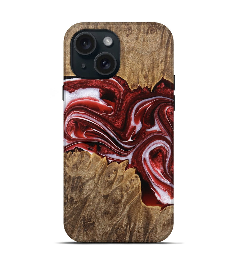 iPhone 15 Wood Live Edge Phone Case - Gennaro (Red, 733393)