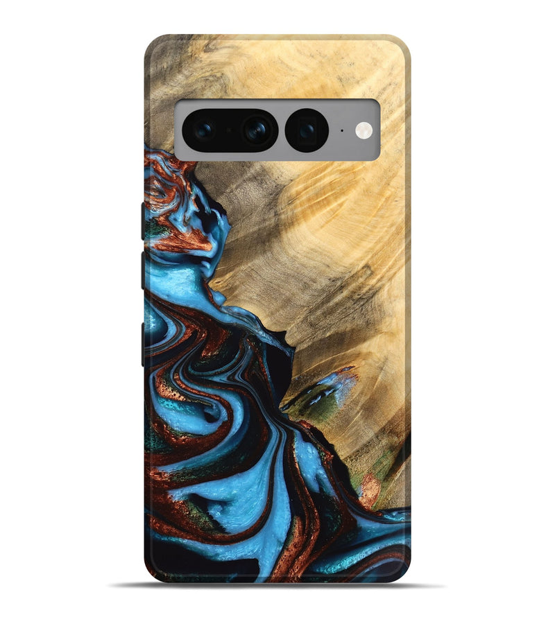 Pixel 7 Pro Wood Live Edge Phone Case - Harve (Teal & Gold, 733395)