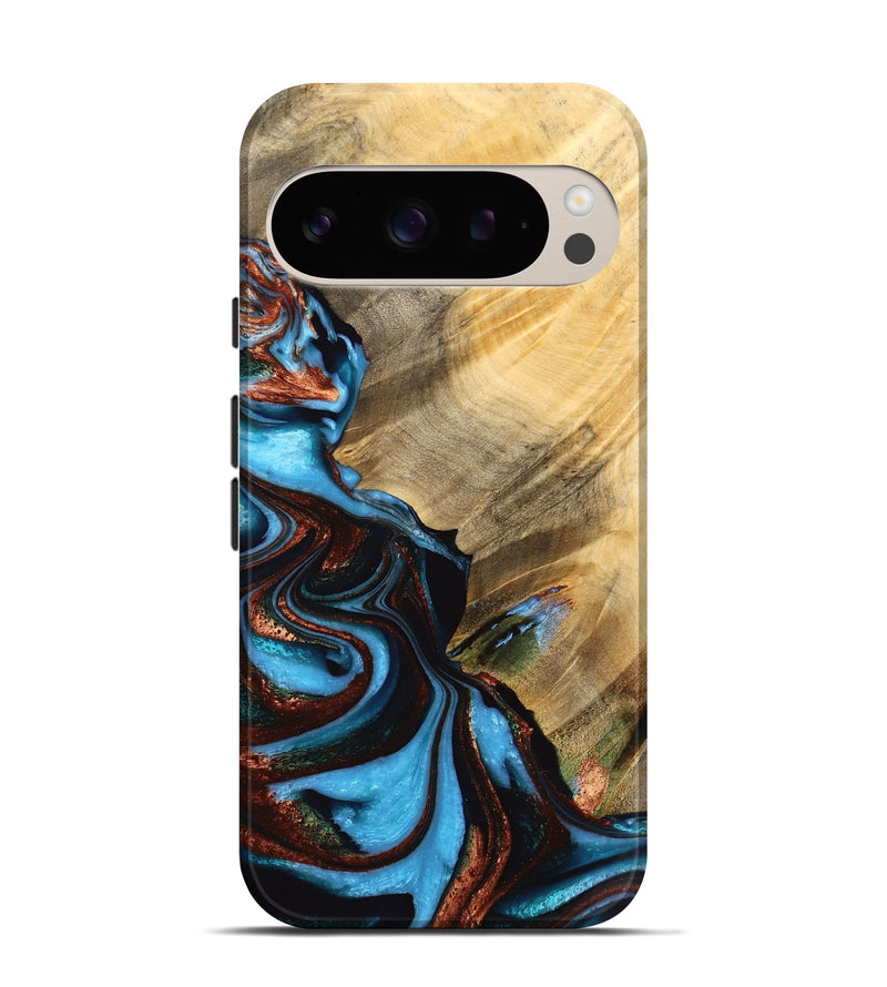 Pixel 9 Wood Live Edge Phone Case - Harve (Teal & Gold, 733395)