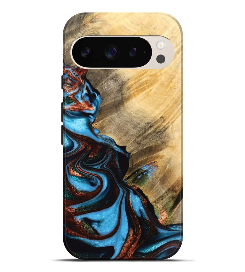 Pixel 9 Pro XL Wood Live Edge Phone Case - Harve (Teal & Gold, 733395)