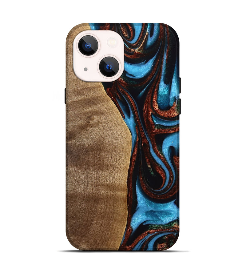 iPhone 14 Wood Live Edge Phone Case - Jerrine (Teal & Gold, 733396)