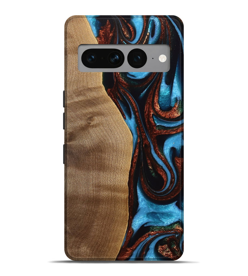 Pixel 7 Pro Wood Live Edge Phone Case - Jerrine (Teal & Gold, 733396)