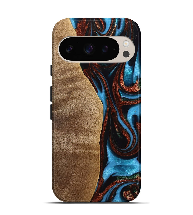 Pixel 9 Wood Live Edge Phone Case - Jerrine (Teal & Gold, 733396)