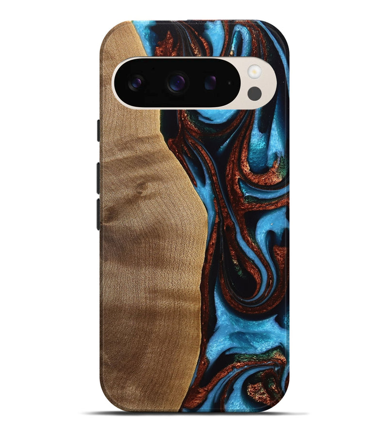 Pixel 9 Pro XL Wood Live Edge Phone Case - Jerrine (Teal & Gold, 733396)