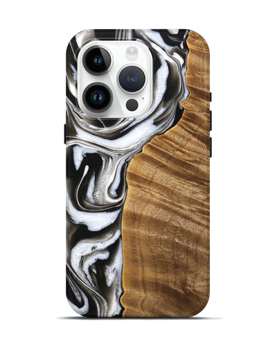 iPhone 15 Pro Wood Live Edge Phone Case - Nikos (Black & White, 733400)