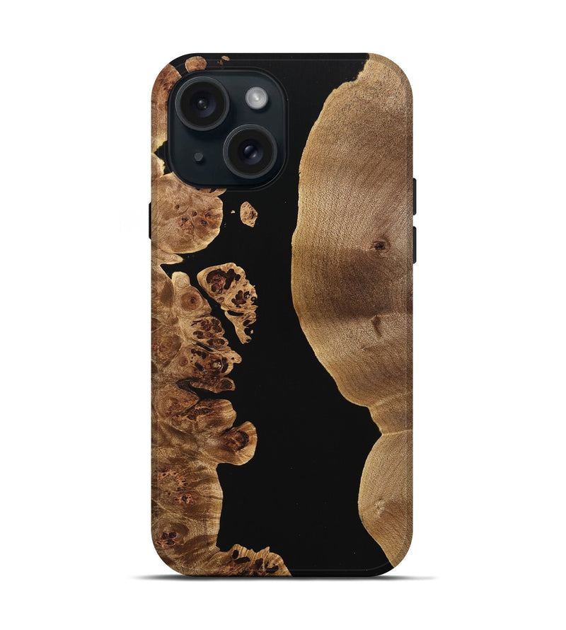 iPhone 15 Wood Live Edge Phone Case - Marty (Pure Black, 733401)