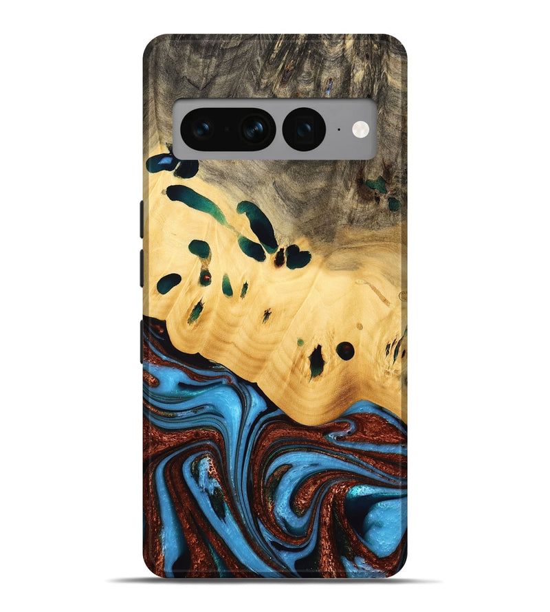 Pixel 7 Pro Wood Live Edge Phone Case - Lillien (Teal & Gold, 733404)