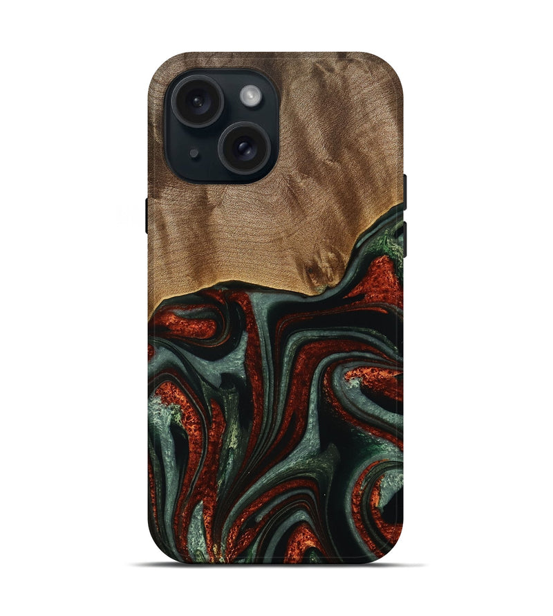 iPhone 15 Wood Live Edge Phone Case - Maye (Green, 733407)