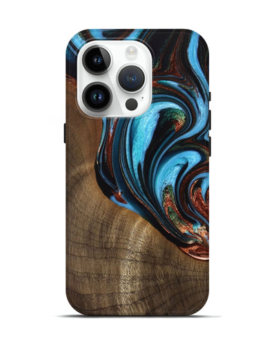 iPhone 15 Pro Wood Live Edge Phone Case - Squire (Teal & Gold, 733409)