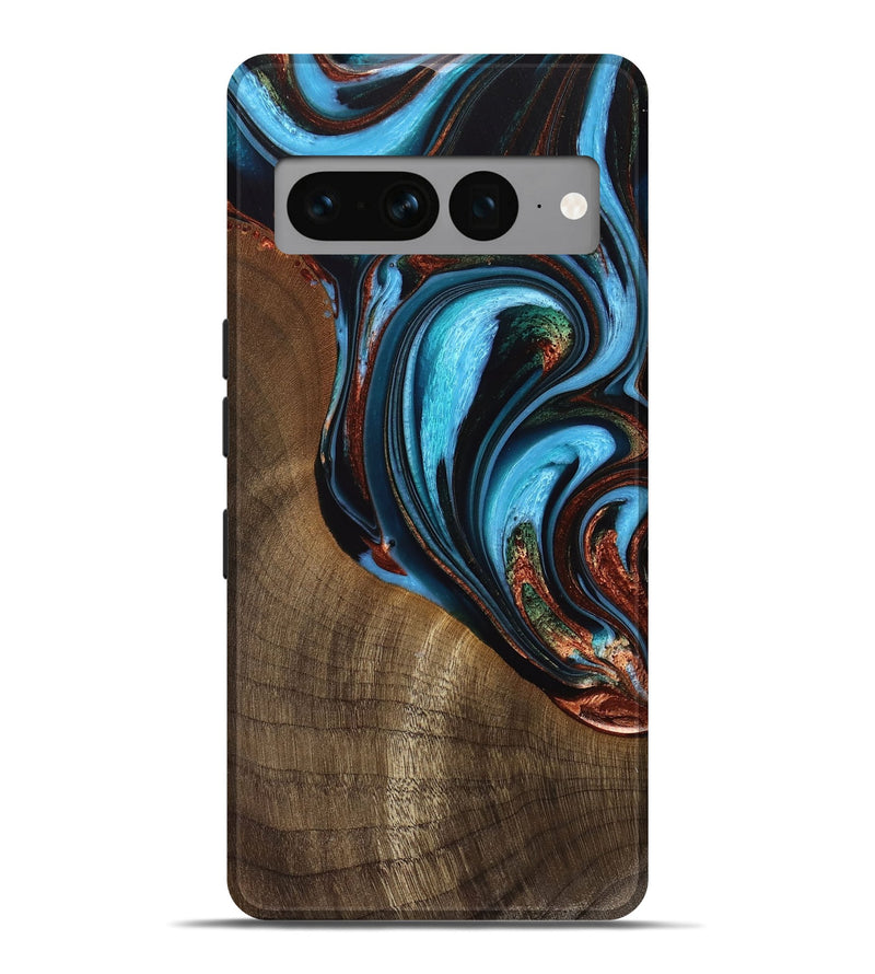 Pixel 7 Pro Wood Live Edge Phone Case - Squire (Teal & Gold, 733409)