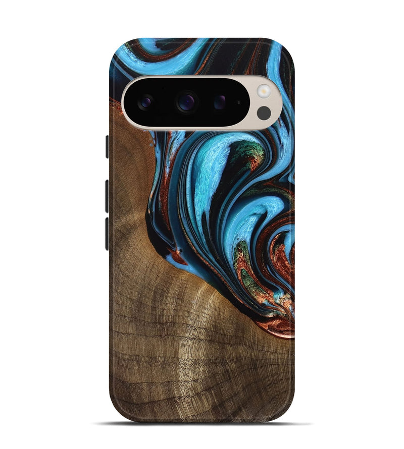 Pixel 9 Wood Live Edge Phone Case - Squire (Teal & Gold, 733409)