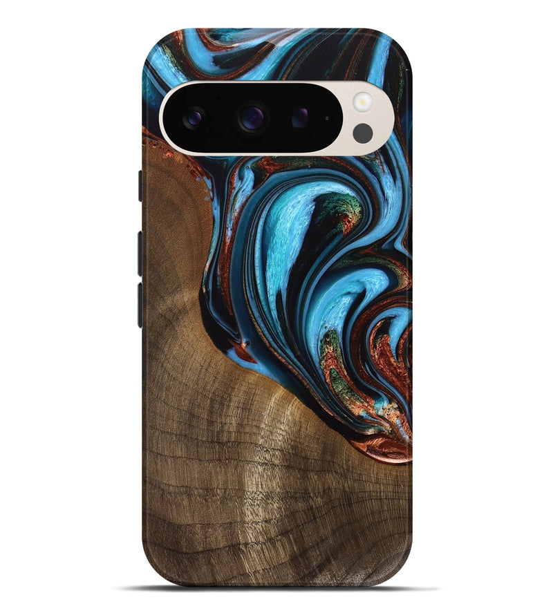 Pixel 9 Pro XL Wood Live Edge Phone Case - Squire (Teal & Gold, 733409)