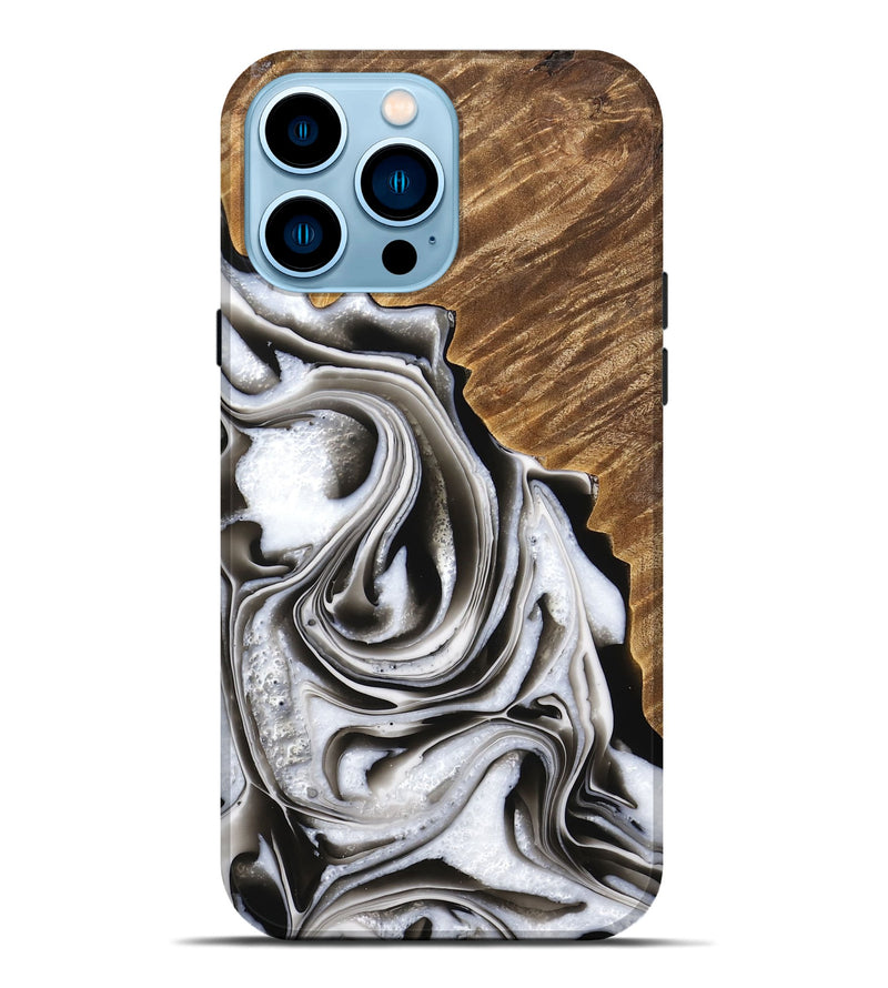 iPhone 14 Pro Max Wood Live Edge Phone Case - Kareen (Black & White, 733413)