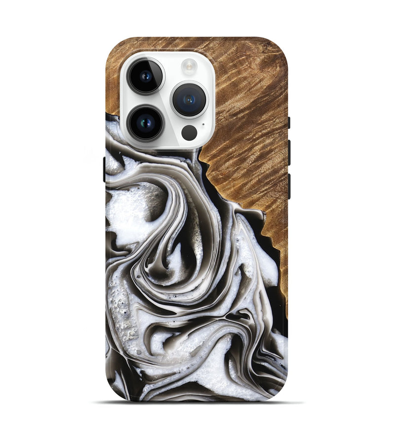 iPhone 15 Pro Wood Live Edge Phone Case - Kareen (Black & White, 733413)