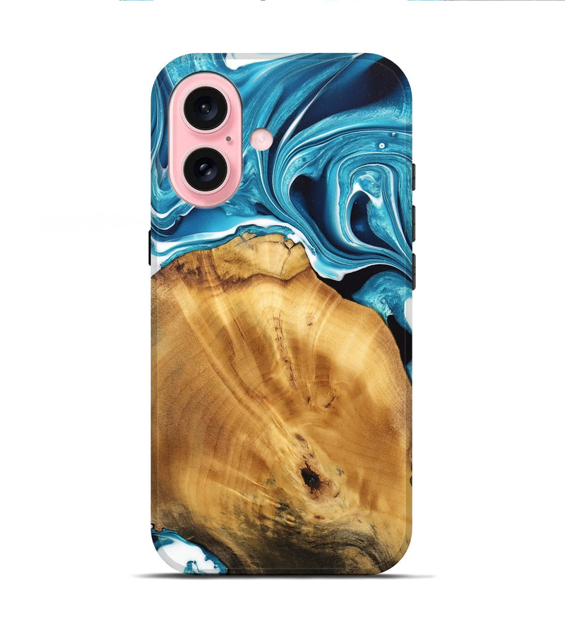 iPhone 16 Wood Live Edge Phone Case - Bogdan (Blue, 733416)