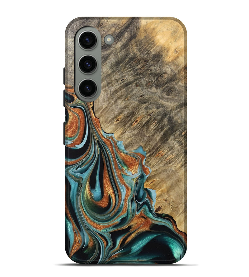 Galaxy S23 Plus Wood Live Edge Phone Case - Oral (Teal & Gold, 733417)