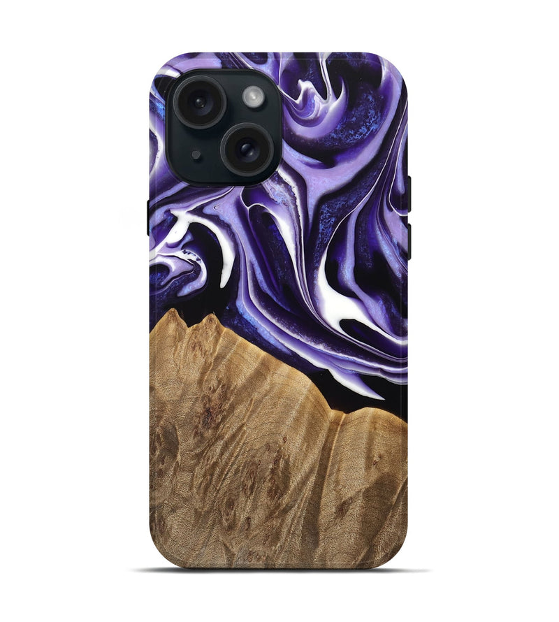 iPhone 15 Wood Live Edge Phone Case - Amand (Purple, 733421)