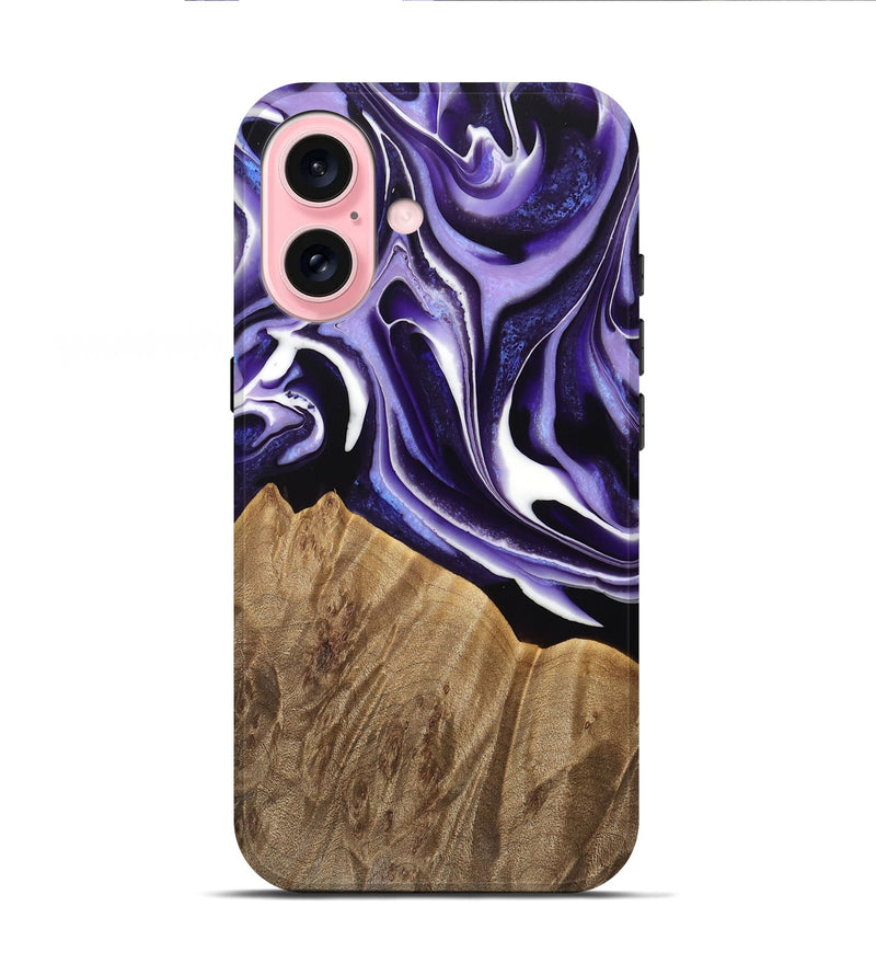 iPhone 16 Wood Live Edge Phone Case - Amand (Purple, 733421)