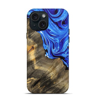 iPhone 15 Wood Live Edge Phone Case - Mitesh (Blue, 733426)