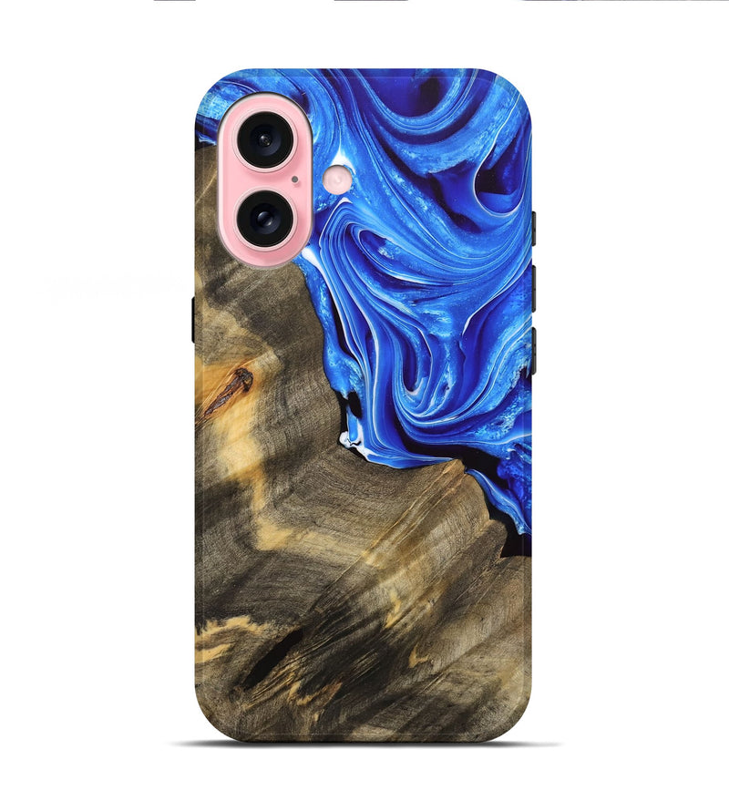 iPhone 16 Wood Live Edge Phone Case - Mitesh (Blue, 733426)