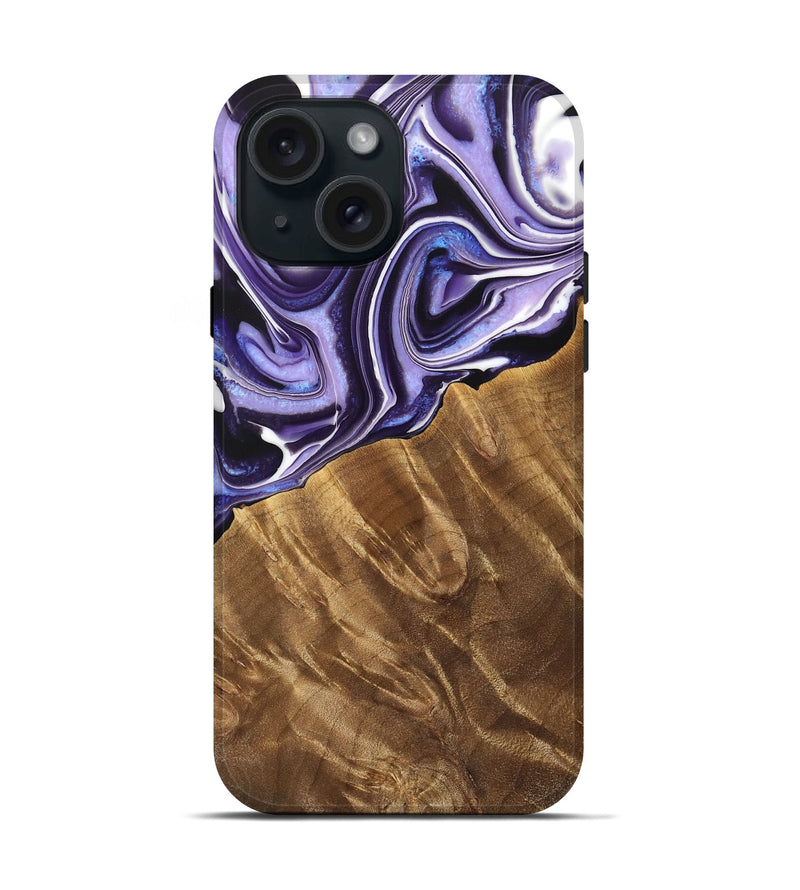 iPhone 15 Wood Live Edge Phone Case - Sopa (Purple, 733427)