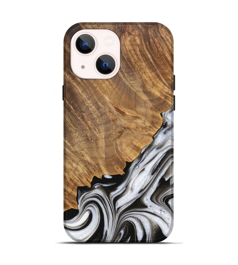 iPhone 14 Wood Live Edge Phone Case - Lorinda (Black & White, 733428)